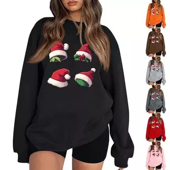 Женский пуловер с принтом, блузка с круглым вырезом, заниженными плечами и длинными рукавами L