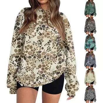 Женский пуловер с принтом, блузка с круглым вырезом, заниженными плечами и длинными рукавами XL хаки