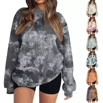 Женский пуловер с принтом, блузка с круглым вырезом, заниженными плечами и длинными рукавами XXL оранжевый