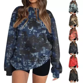 Женский пуловер с принтом, блузка с круглым вырезом, заниженными плечами и длинными рукавами L оранжевый