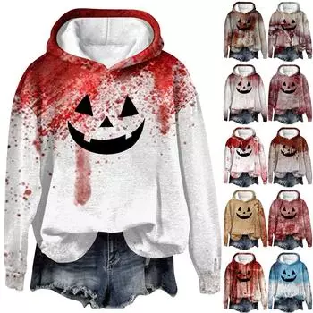 Женский пуловер с принтом Хэллоуина, круглый вырез, заниженная линия плеча, блузка с длинными рукавами M