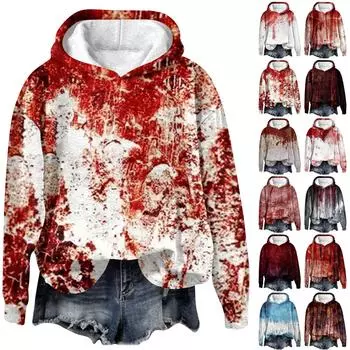 Женский пуловер с принтом Хэллоуина, круглый вырез, заниженная линия плеча, блузка с длинными рукавами XXL