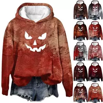 Женский пуловер с принтом Хэллоуина, круглый вырез, заниженная линия плеча, блузка с длинными рукавами L розовый