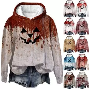 Женский пуловер с принтом Хэллоуина, круглый вырез, заниженная линия плеча, блузка с длинными рукавами M