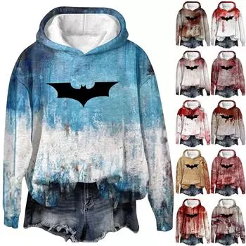 Женский пуловер с принтом Хэллоуина, круглый вырез, заниженная линия плеча, блузка с длинными рукавами L красный