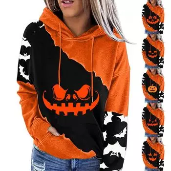 Женский пуловер с принтом Хэллоуина, круглый вырез, заниженная линия плеча, блузка с длинными рукавами XXXL
