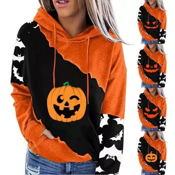 Женский пуловер с принтом Хэллоуина, круглый вырез, заниженная линия плеча, блузка с длинными рукавами M белый