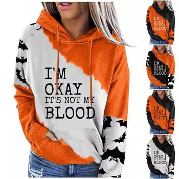 Женский пуловер с принтом Хэллоуина, круглый вырез, заниженная линия плеча, блузка с длинными рукавами XL