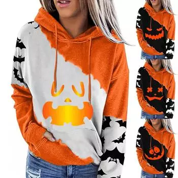 Женский пуловер с принтом Хэллоуина, круглый вырез, заниженная линия плеча, блузка с длинными рукавами L чёрный