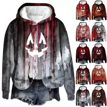 Женский пуловер с принтом Хэллоуина, круглый вырез, заниженная линия плеча, блузка с длинными рукавами XXL