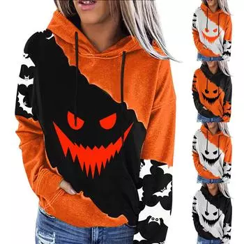 Женский пуловер с принтом Хэллоуина, круглый вырез, заниженная линия плеча, блузка с длинными рукавами XXL белый