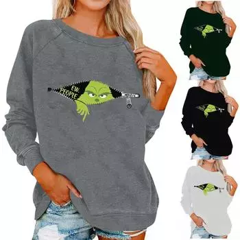 Женский пуловер с рождественским принтом, блузка с круглым вырезом, заниженными плечами и длинными рукавами XL чёрный