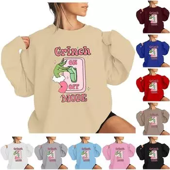 Женский пуловер с рождественским принтом, блузка с круглым вырезом, заниженными плечами и длинными рукавами XXL чёрный