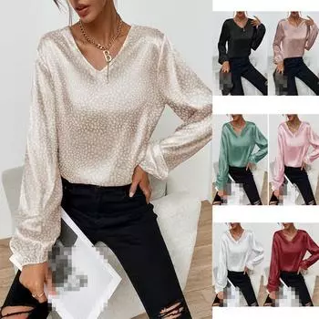 Женский пуловер с v-образным вырезом, летняя шифоновая футболка с леопардовым принтом и длинными рукавами, деловая рубашка для отдыха и работы, S-2XL S темно-розовый