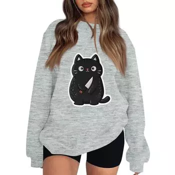 Женский пуловер с заниженной линией плеча, спортивный свитшот с принтом на Хэллоуин L