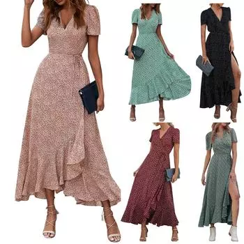 Женский пуловер со средней талией с V-образным вырезом и принтом, повседневное свободное и тонкое платье темперамента M чёрный