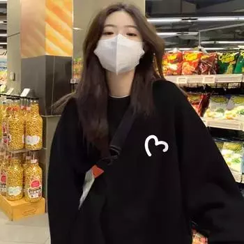 Женский пуловер темно-зеленого цвета с круглым вырезом - Осень 2024, корейский стиль, длинный рукав, повседневный дизайн. M, recommended for 80-120 jin