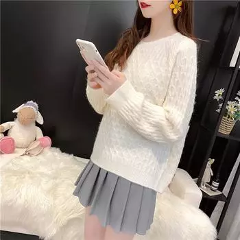 Женский пуловер, весна-осень 2023, свободная верхняя одежда, вязаный свитер в западном корейском стиле с круглым вырезом, пуловер, женский топ One Size зелёный