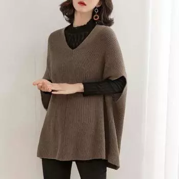 Женский пуловер-жилет, осень/зима 2023, свободный пуловер в стиле вестерн, сложенная шаль, трикотаж, жилет средней длины, накладной топ для женщин One Size серый