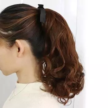 Женский пушистый длинный вьющийся синтетический хвостик накладной парик накладные волосы темно-коричневого