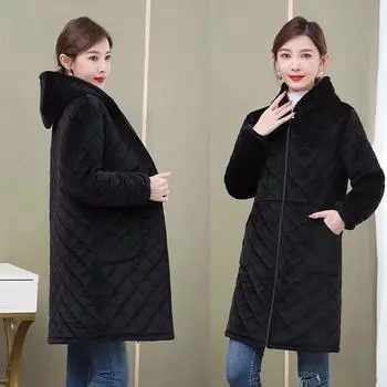 Женский рабочий комбинезон Winter Plus Velvet утолщенный с капюшоном куртка средней длины теплая защитная одежда верхняя куртка XXXXL чёрный