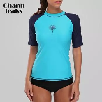 Женский Рашгард CharmLeaks с короткими рукавами и УФ-защитой, футболка, рубашка-танкини, топ-рашгард M серый