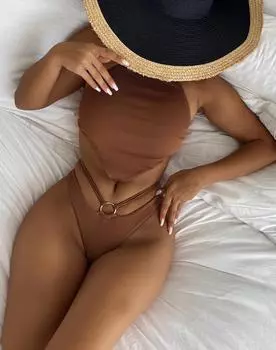 Женский раздельный купальник, сексуальный комплект бикини с завязкой на спине S кофейный