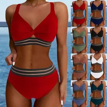 Женский раздельный модный бикини однотонный сексуальный с бюстгальтером без стального бюстгальтера купальник L армия зеленый