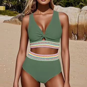 Женский раздельный модный цветной сексуальный бикини с бюстгальтером без стального бюстгальтера купальник S зелёный