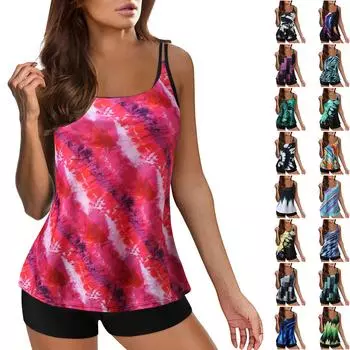 Женский раздельный модный напечатанный большой размер плоский костюм сексуальный с подкладкой на груди без стального бюстгальтера купальник L чёрный