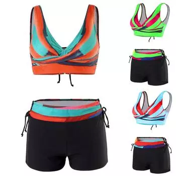 Женский раздельный модный сексуальный бикини с принтом и накладкой на грудь без стального бюстгальтера купальник L синий