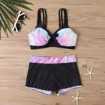 Женский раздельный модный сексуальный купальник-бикини с принтом и подкладкой для груди без стальных скобок XXXXL