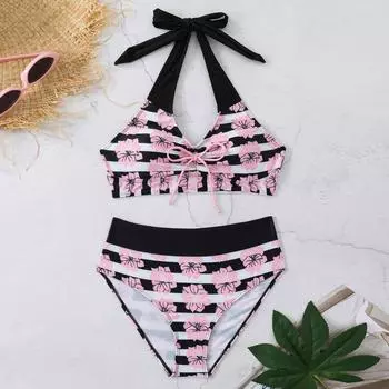 Женский раздельный модный сексуальный купальник-бикини с принтом и подкладкой для груди без стальных скобок XXXXXL