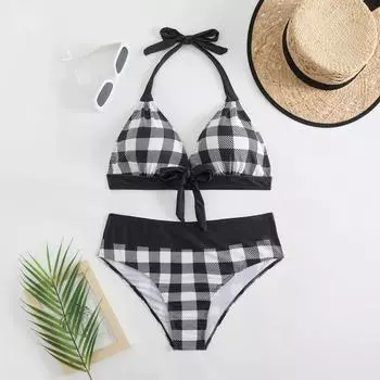 Женский раздельный модный сексуальный купальник-бикини с принтом и подкладкой для груди без стальных скобок XL белый