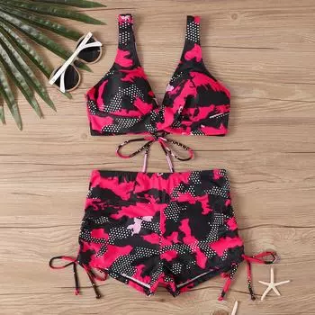 Женский раздельный модный сексуальный купальник-бикини с принтом и подкладкой для груди без стальных скобок XXXXXL розовый