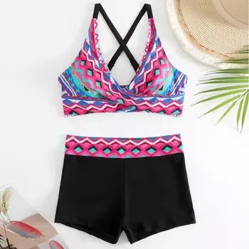 Женский раздельный модный сексуальный купальник-бикини с принтом и подкладкой для груди без стальных скобок XXXL