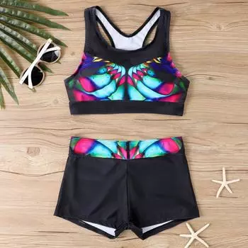 Женский раздельный модный сексуальный купальник-бикини с принтом и подкладкой для груди без стальных скобок L циан