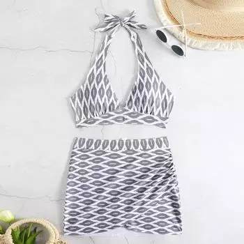 Женский раздельный модный сексуальный купальник-бикини с принтом и подкладкой для груди без стальных скобок L чёрный