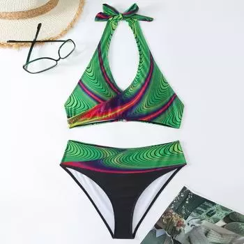 Женский раздельный модный сексуальный купальник-бикини с принтом и подкладкой для груди без стальных скобок XL