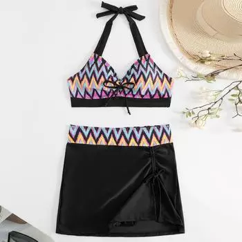 Женский раздельный модный сексуальный купальник-бикини с принтом и подкладкой для груди без стальных скобок XXXL чёрный