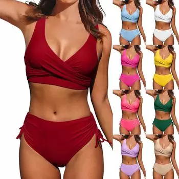 Женский раздельный сексуальный бикини, модный бюстгальтер с высокой талией, мягкий купальник без стального бюстгальтера L бежевый