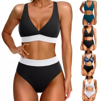 Женский раздельный сексуальный бикини, модный бюстгальтер с высокой талией, мягкий купальник без стального бюстгальтера L чёрный