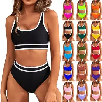 Женский раздельный сексуальный бикини, модный бюстгальтер с высокой талией, мягкий купальник без стального бюстгальтера M розовый