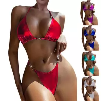 Женский раздельный сексуальный бикини, модный бюстгальтер с высокой талией, мягкий купальник без стального бюстгальтера S фиолетовый