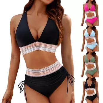 Женский раздельный сексуальный бикини, модный бюстгальтер с высокой талией, мягкий купальник без стального бюстгальтера L армия зеленый