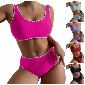 Женский раздельный сексуальный однотонный купальник бикини с накладкой на грудь без стального кронштейна L фиолетовый