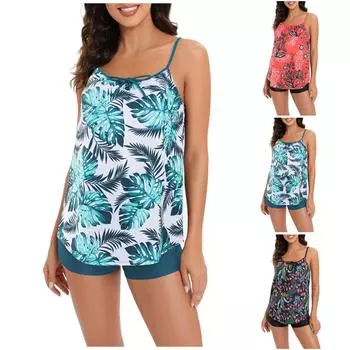 Женский разделенный купальник с накладкой на грудь без стального бюстгальтера Купальник с принтом XL чёрный