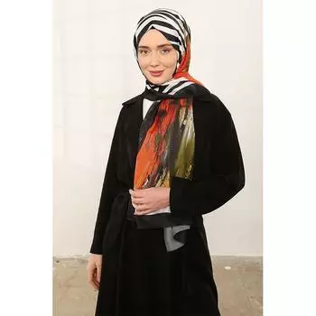 Женский разноцветный мягкий платок с рисунком под зебру горчичного цвета