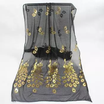 Женский разноцветный шарф с цветком павлина, длинный мягкий платок с запахом, палантин, пашмина One Size чёрный