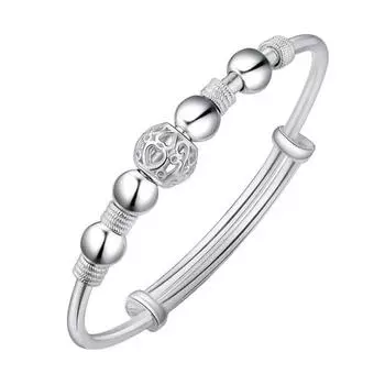 Женский регулируемый браслет с металлическим бисером и вырезом в форме сердца, покрытый сплавом, гладкая поверхность, на удачу, повседневная одежда, ювелирные изделия, аксессуар серебряный